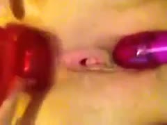 Me and my hubby have a fun toying my pussy and arsehole in homemade video 